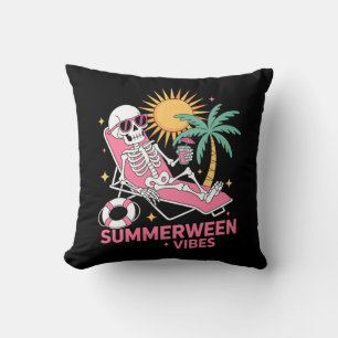 Summerween Vibes Skeleton Summer Vacation Beach Fu Cushion
