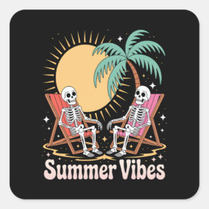Summerween Vibes Skeleton Summer Vacation Beach Square Sticker