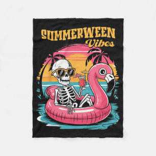 Summerween Vibes Skeleton Summer Vacation Funny Ha Fleece Blanket