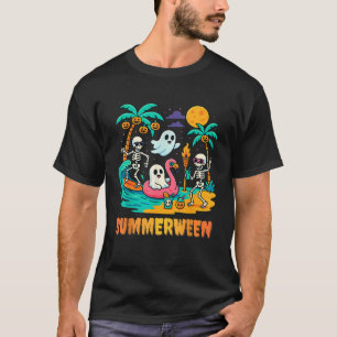 Summerween Vibes Skeleton Summer Vacation Funny Ha T-Shirt