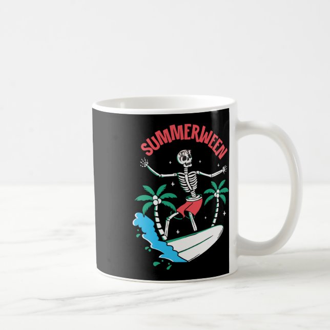 Summerween Vibes Skeleton Surfing Waves Summer Hal Coffee Mug (Right)