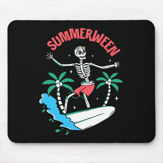 Summerween Vibes Skeleton Surfing Waves Summer Hal Mouse Pad (Front)
