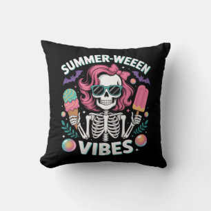 Summerween Vibes Skeleton Vacation Halloween Summe Cushion