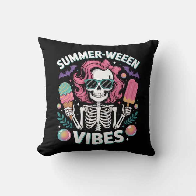 Summerween Vibes Skeleton Vacation Halloween Summe Cushion (Front)