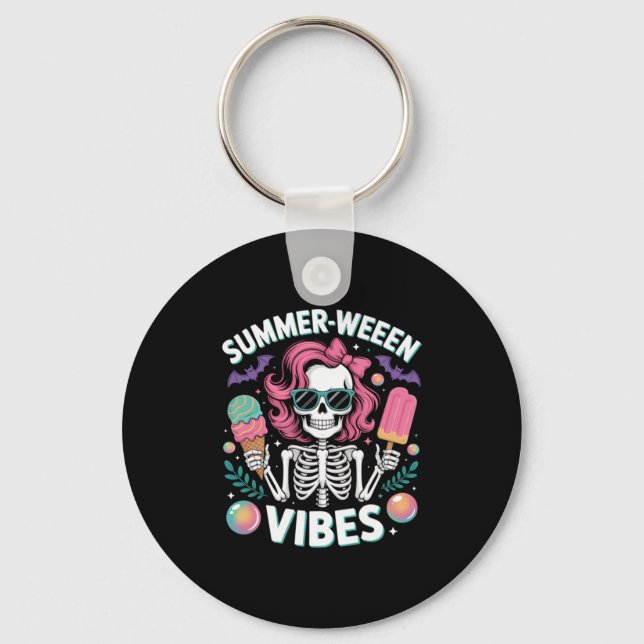 Summerween Vibes Skeleton Vacation Halloween Summe Key Ring (Front)