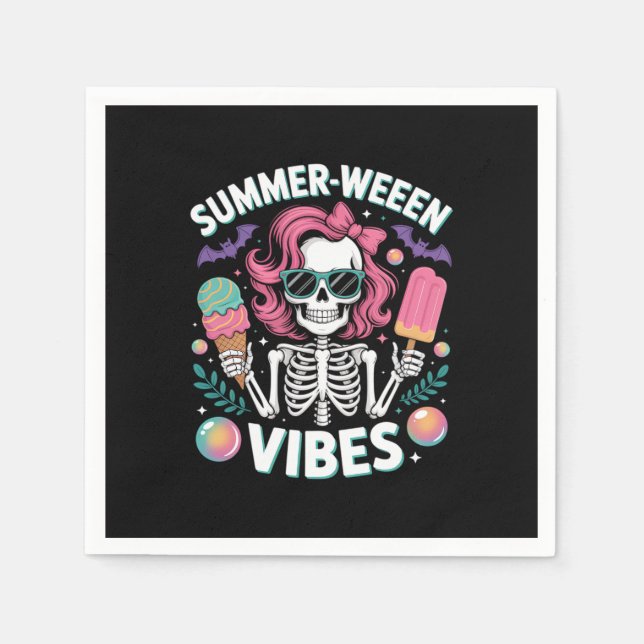 Summerween Vibes Skeleton Vacation Halloween Summe Napkin (Front)