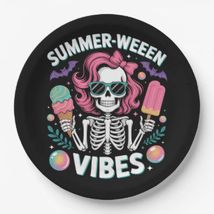 Summerween Vibes Skeleton Vacation Halloween Summe Paper Plate