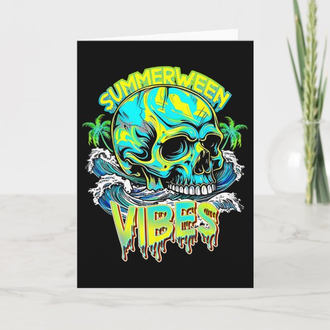 Summerween Vibes Skull Horror Beach Hello Summer B Card (Front)