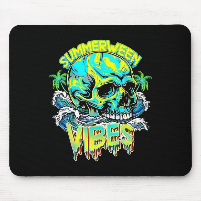 Summerween Vibes Skull Horror Beach Hello Summer B Mouse Pad (Front)