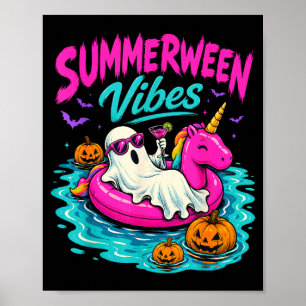 Summerween vibes spooky ghost unicorn beach poster