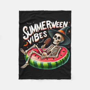Summerween Vibes Spooky Skeleton Halloween Beach W Fleece Blanket
