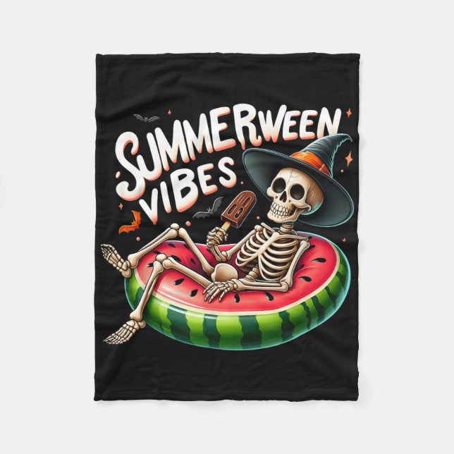 Summerween Vibes Spooky Skeleton Halloween Beach W Fleece Blanket (Front)