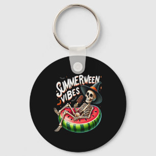 Summerween Vibes Spooky Skeleton Halloween Beach W Key Ring