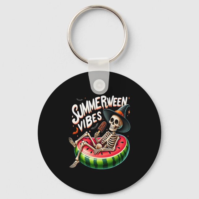 Summerween Vibes Spooky Skeleton Halloween Beach W Key Ring (Front)