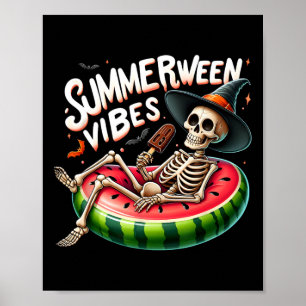 Summerween Vibes Spooky Skeleton Halloween Beach W Poster