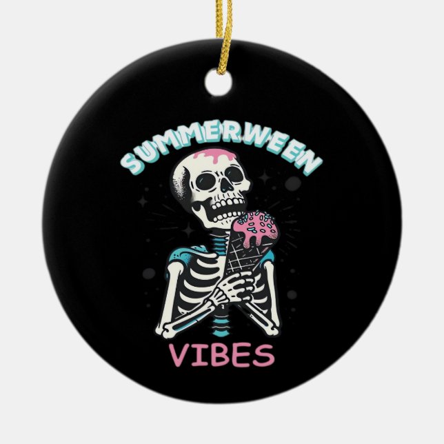 Summerween Vibes Spooky Summer Pumpkin Classic Ceramic Ornament (Front)