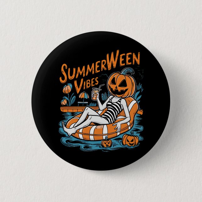 Summerween Vibes Spooky Summer Pumpkin Cute 6 Cm Round Badge (Front)
