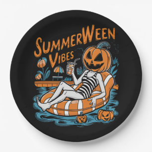 Summerween Vibes Spooky Summer Pumpkin Cute Paper Plate
