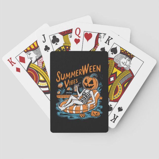 Summerween Vibes Spooky Summer Pumpkin Cute Playing Cards (Back)