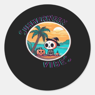 Summerween Vibes Spooky Summer Pumpkin Funny Classic Round Sticker