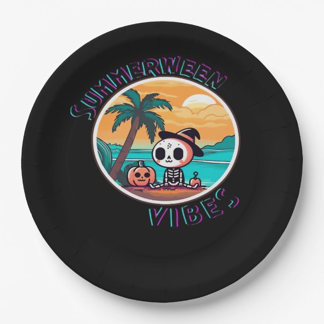 Summerween Vibes Spooky Summer Pumpkin Funny Paper Plate (Front)