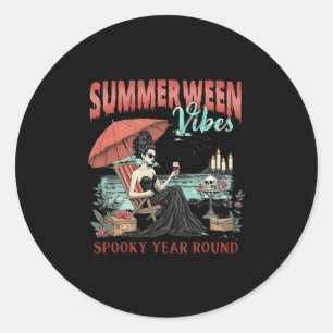 Summerween Vibes Spooky Year Round Chill Girls Vac Classic Round Sticker