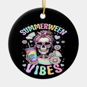 Summerween Vibes Sweet Skeleton Girl Summer Hallow Ceramic Ornament