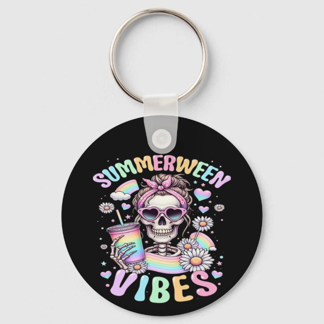 Summerween Vibes Sweet Skeleton Girl Summer Hallow Key Ring (Front)