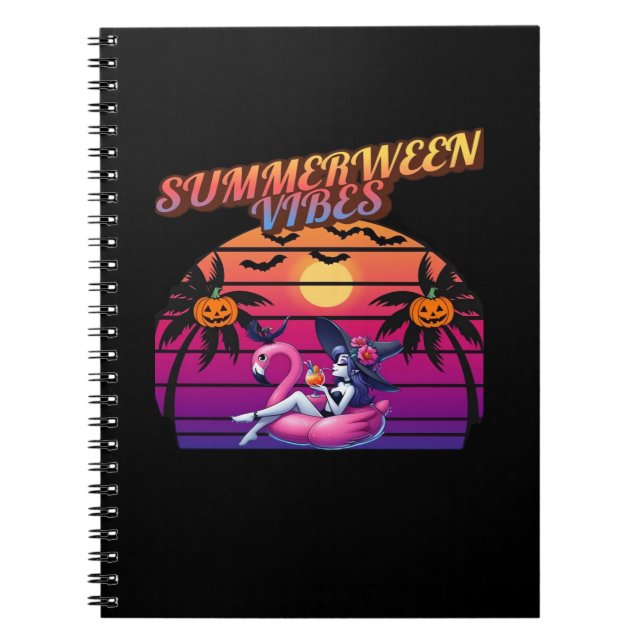Summerween Vibes Witch Flamingo Float, Witch Summe Notebook (Front)