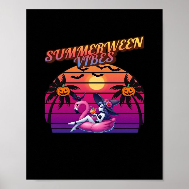 Summerween Vibes Witch Flamingo Float, Witch Summe Poster (Front)