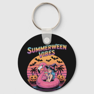 Summerween Vibes Witch Flamingo Key Ring