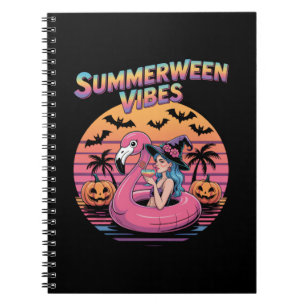 Summerween Vibes Witch Flamingo Notebook