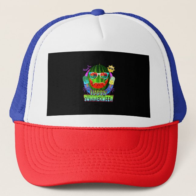 Summerween Watermelon Jack O Lantern Trucker Hat (Front)