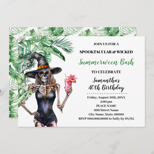 Summerween Witches Pool Bash Birthday Invitation (Front/Back)