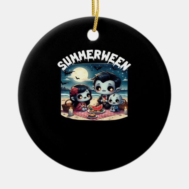 Summerween With A Family Of Vampires At The Beach  Ceramic Ornament (Front)