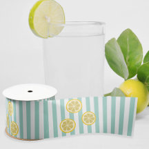 Summery Aqua Stripe & Lemon Slices - can add text