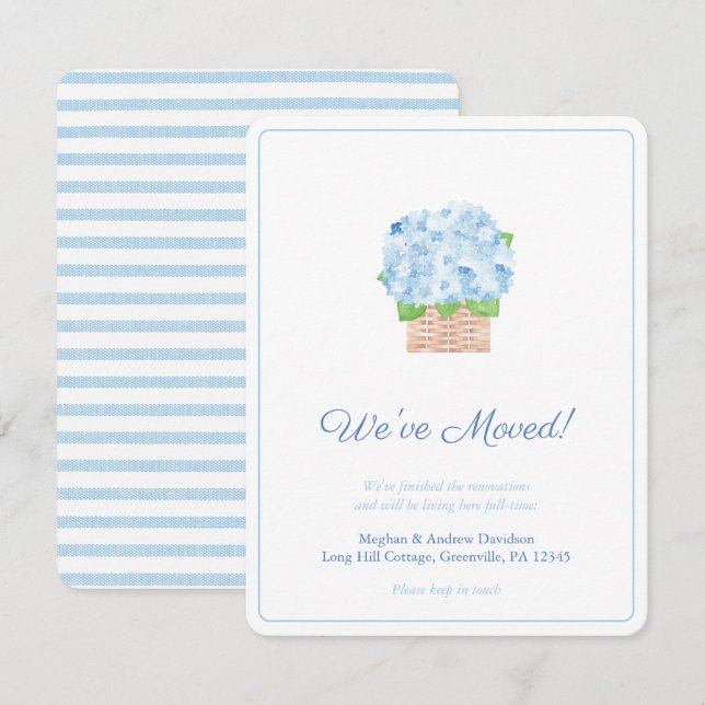 Summery Blue And White Hydrangea Change of Address Announcement (Front/Back)