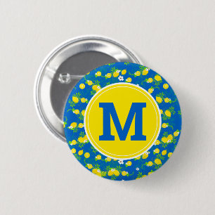 Summery Blue and Yellow Lemons Floral Pattern 6 Cm Round Badge