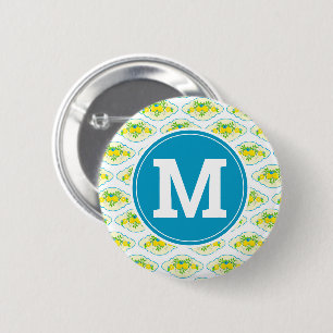 Summery Blue and Yellow Lemons Floral Pattern 6 Cm Round Badge