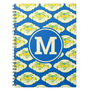 Summery Blue and Yellow Lemons Floral Pattern Notebook