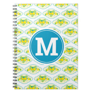 Summery Blue and Yellow Lemons Floral Pattern Notebook