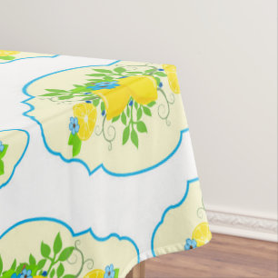 Summery Blue and Yellow Lemons Floral Pattern Tablecloth