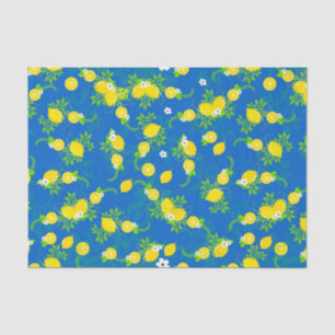 Summery Blue and Yellow Lemons Floral Pattern Tissue Paper