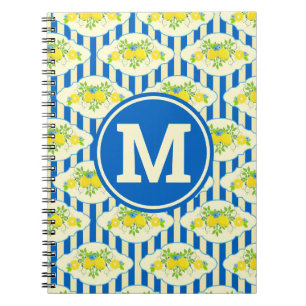 Summery Blue Stripes & Lemons and Leaves Pattern Notebook