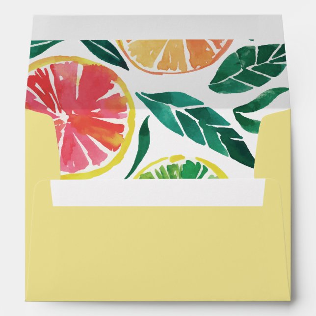 Summery Citrus Fruit & Painted Green Leaves Yellow Envelope (Back (Bottom))