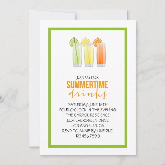 Summery Drinks Party Invitation (Front)