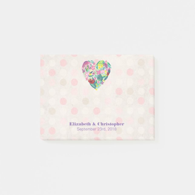 Summery Floral Heart in Pink and Green Wedding Post-it Notes (Front)