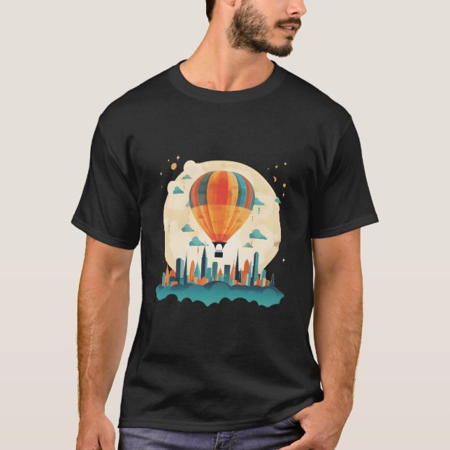 Summery Hot Air Balloon Travel In City T-Shirt (Front)