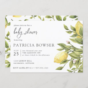 Summery lemon leaves Baby Shower custom 2 Invitation