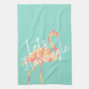 Summery Let's Flamingle Pineapples Flamingo Tea Towel